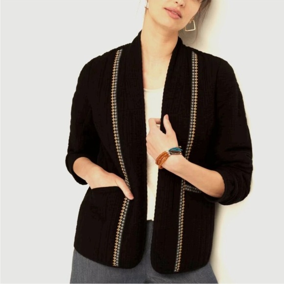 Pure Jill J Jill Seersucker Embroidered Jacket Sz M - Picture 1 of 11